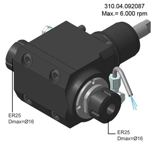 Z-akselin suuntainen pyörivän työkalun pidin, ER32 & H55. 6000 rpm.